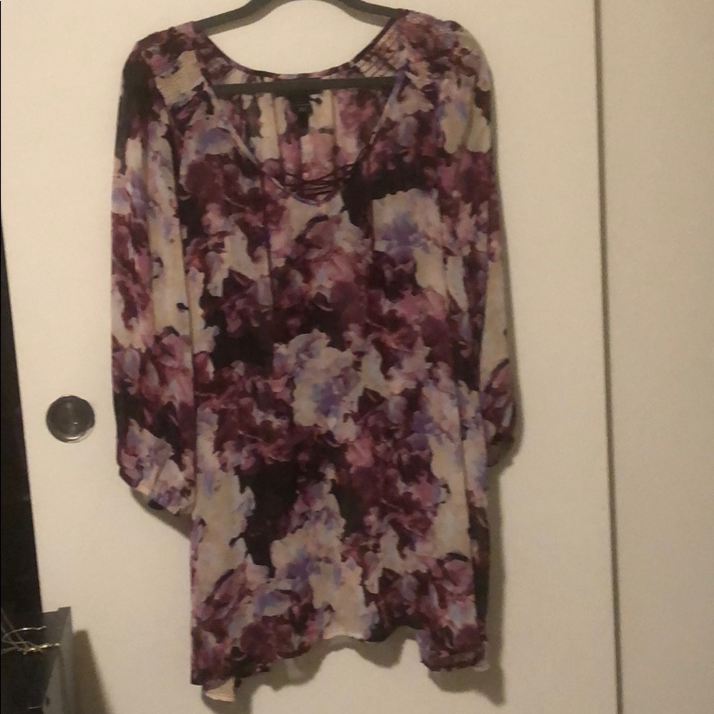 Floral print sheer blouse-3/4 sleeve